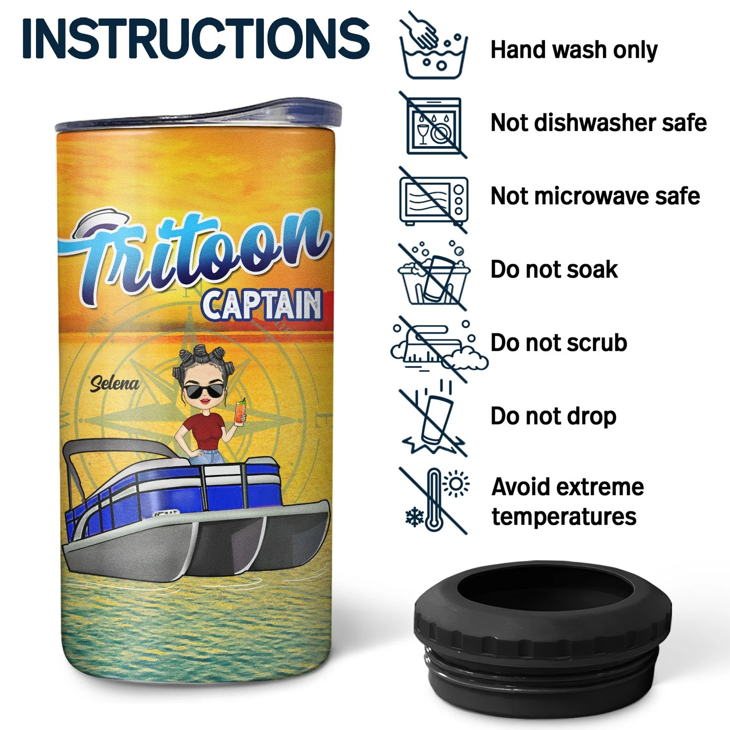 Boating Pontoon Captain - Birthday, Traveling, Cruising Gift For Pontooning Lovers, Beach Lovers, Travelers - Personalized Custom 4 In 1 Can Cooler Tumbler - Image 5