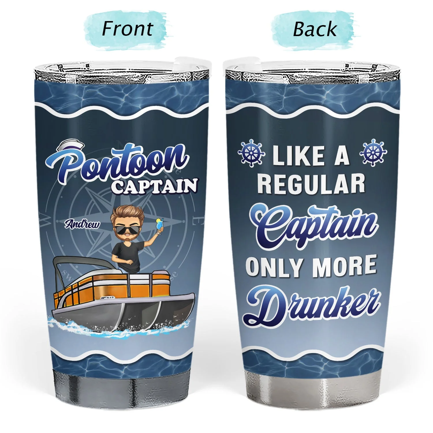 Boating Pontoon Captain - Birthday, Traveling, Cruising Gift For Pontooning Lovers, Beach Lovers, Travelers - Personalized Custom Tumbler - Image 3