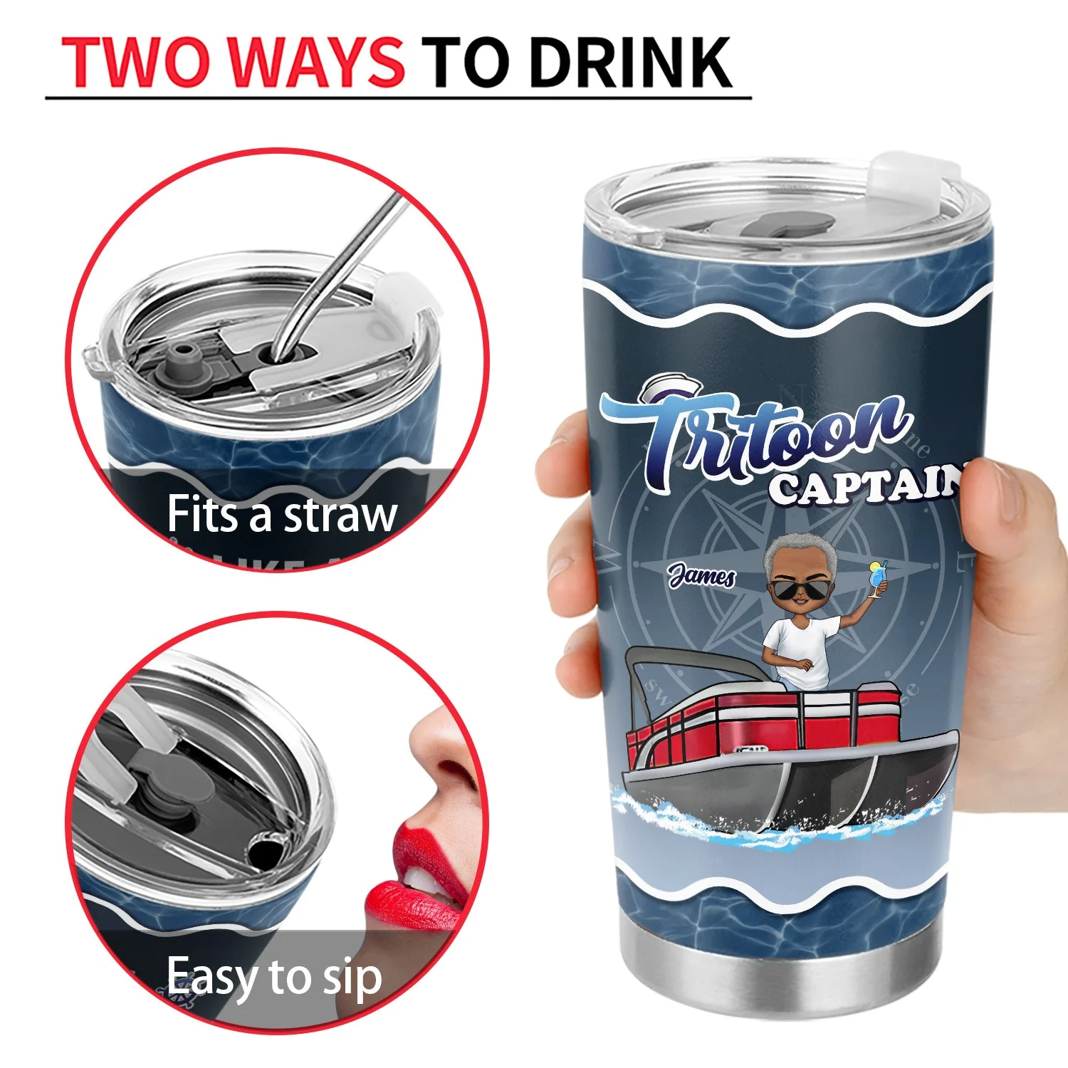 Boating Pontoon Captain - Birthday, Traveling, Cruising Gift For Pontooning Lovers, Beach Lovers, Travelers - Personalized Custom Tumbler - Image 4