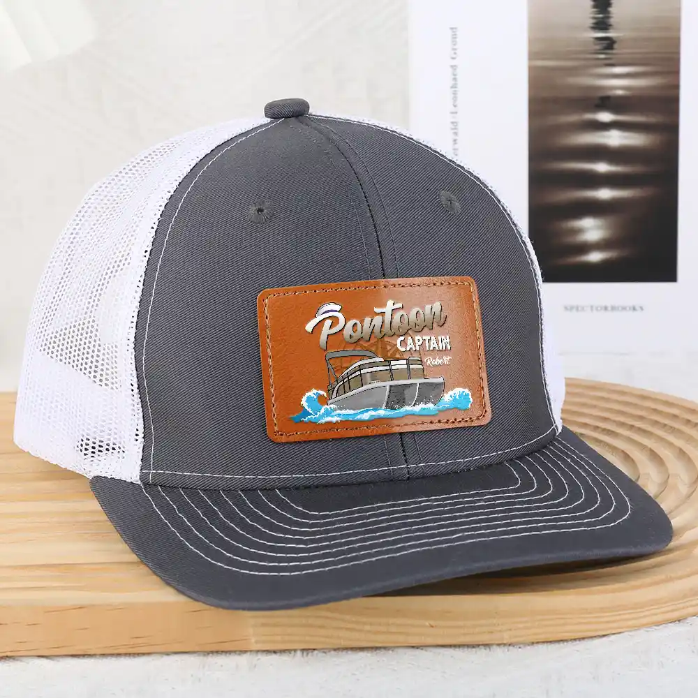 Boating Pontoon Captain Queen - Personalized Leather Patch Hat - Image 3