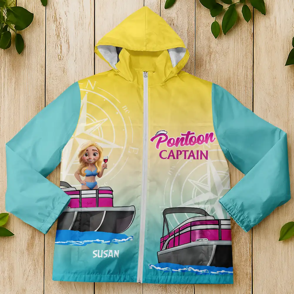Boating Pontoon Captain Traveling 3D Effect - Personalized Rain Jacket - Image 4