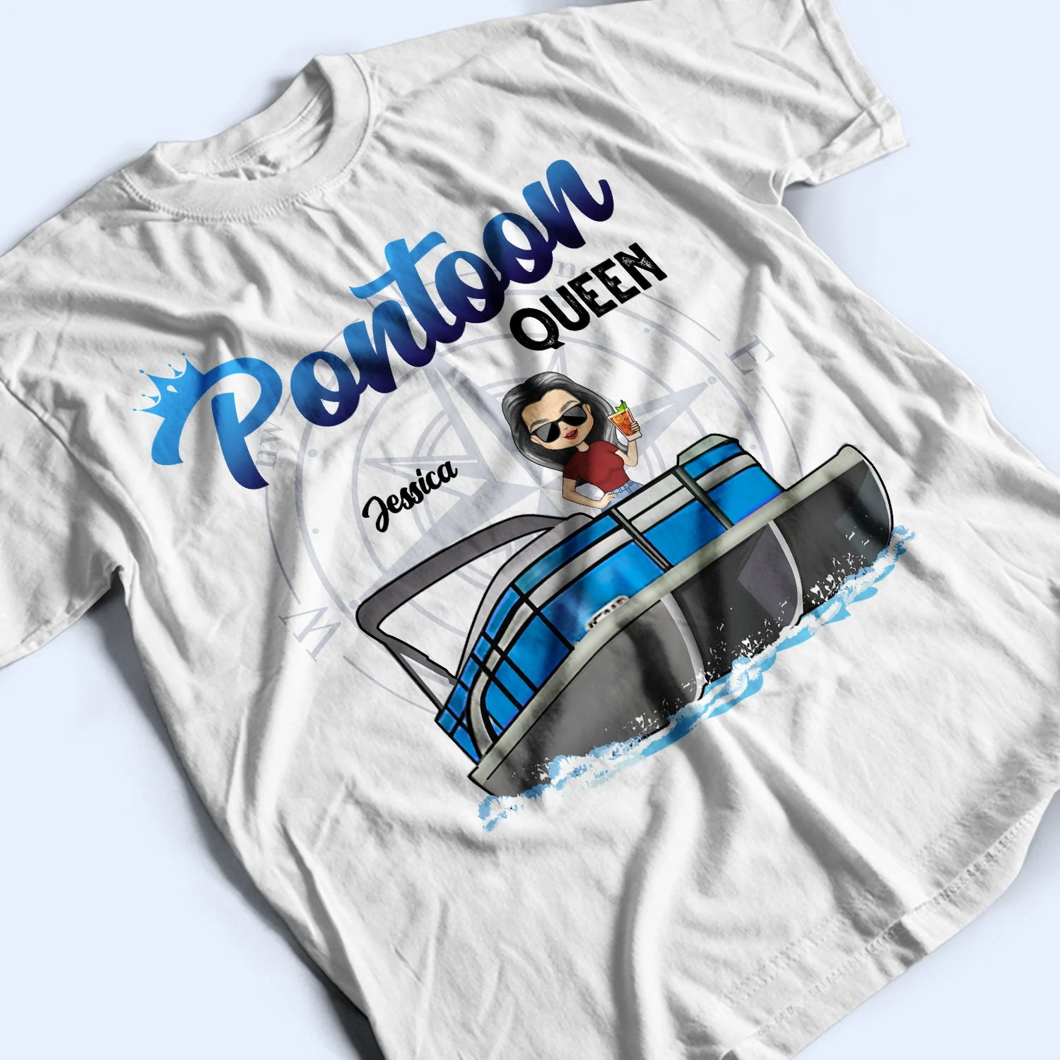 Boating Pontoon Queen - Birthday, Traveling, Cruising Gift For Pontooning Lovers, Beach Lovers, Travelers - Personalized Custom T Shirt - Image 3