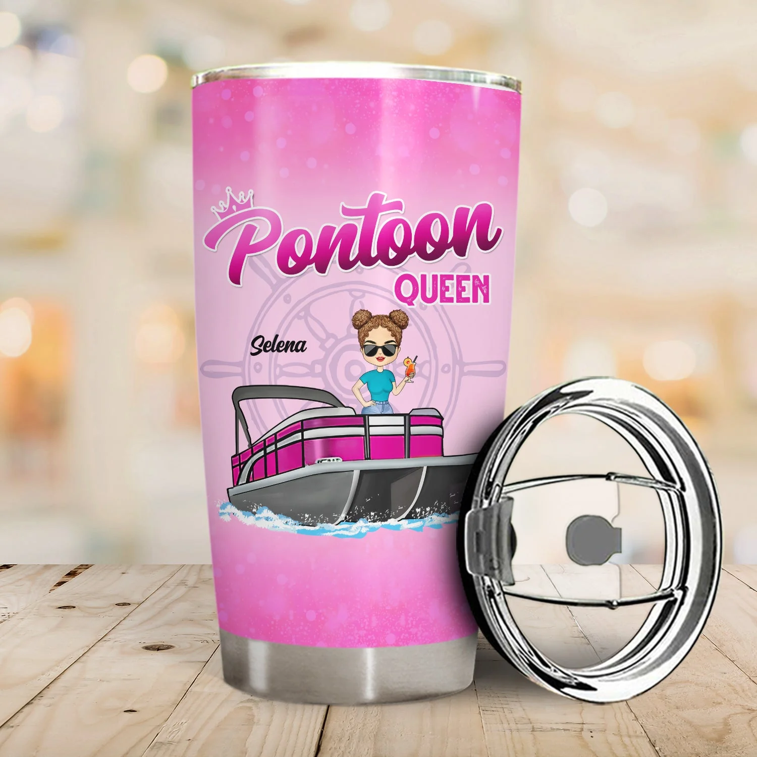 Boating Pontoon Queen - Traveling, Cruising Gift For Pontooning Lovers, Lake Lovers, Travelers, Women - Personalized Custom Tumbler - Image 2
