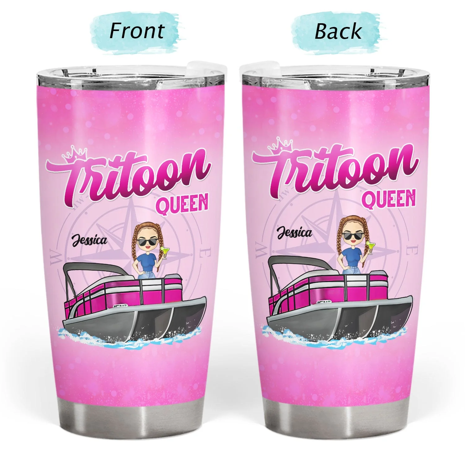 Boating Pontoon Queen - Traveling, Cruising Gift For Pontooning Lovers, Lake Lovers, Travelers, Women - Personalized Custom Tumbler - Image 3