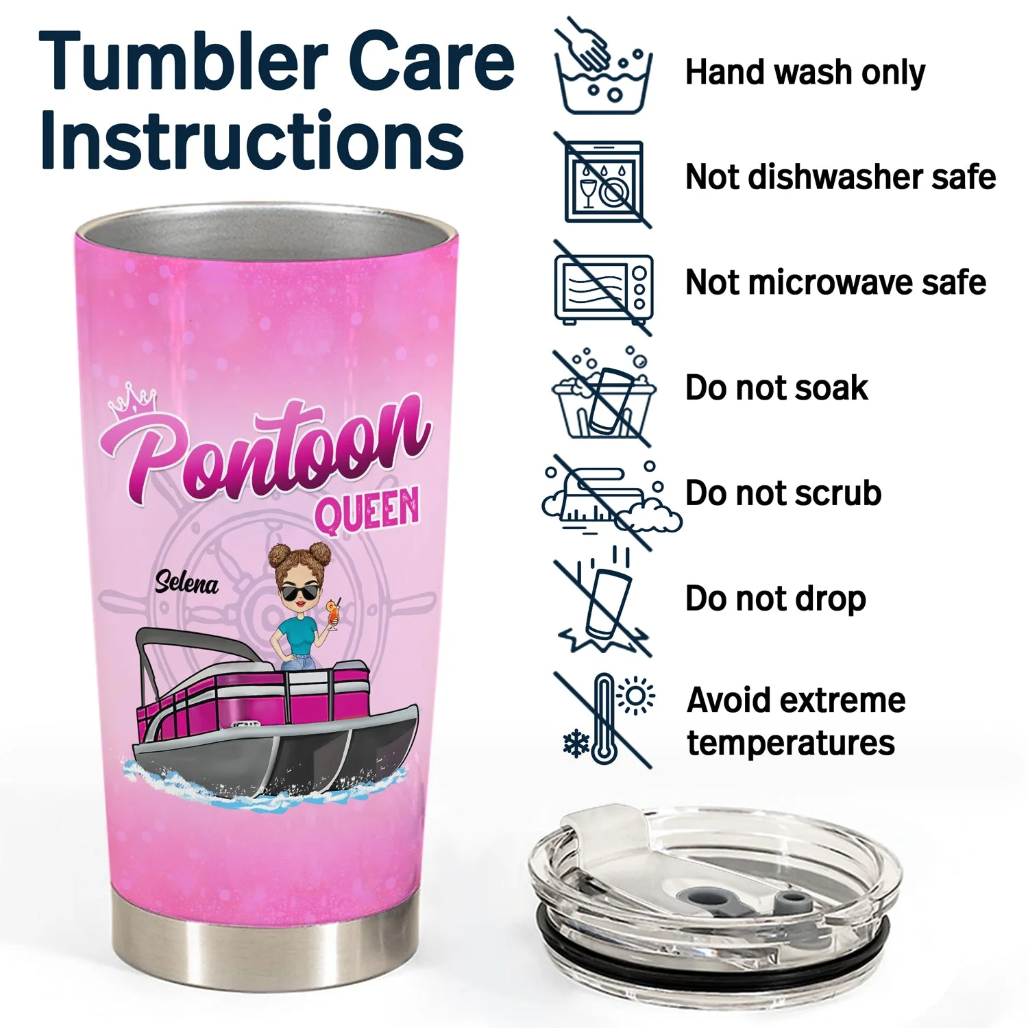 Boating Pontoon Queen - Traveling, Cruising Gift For Pontooning Lovers, Lake Lovers, Travelers, Women - Personalized Custom Tumbler - Image 5