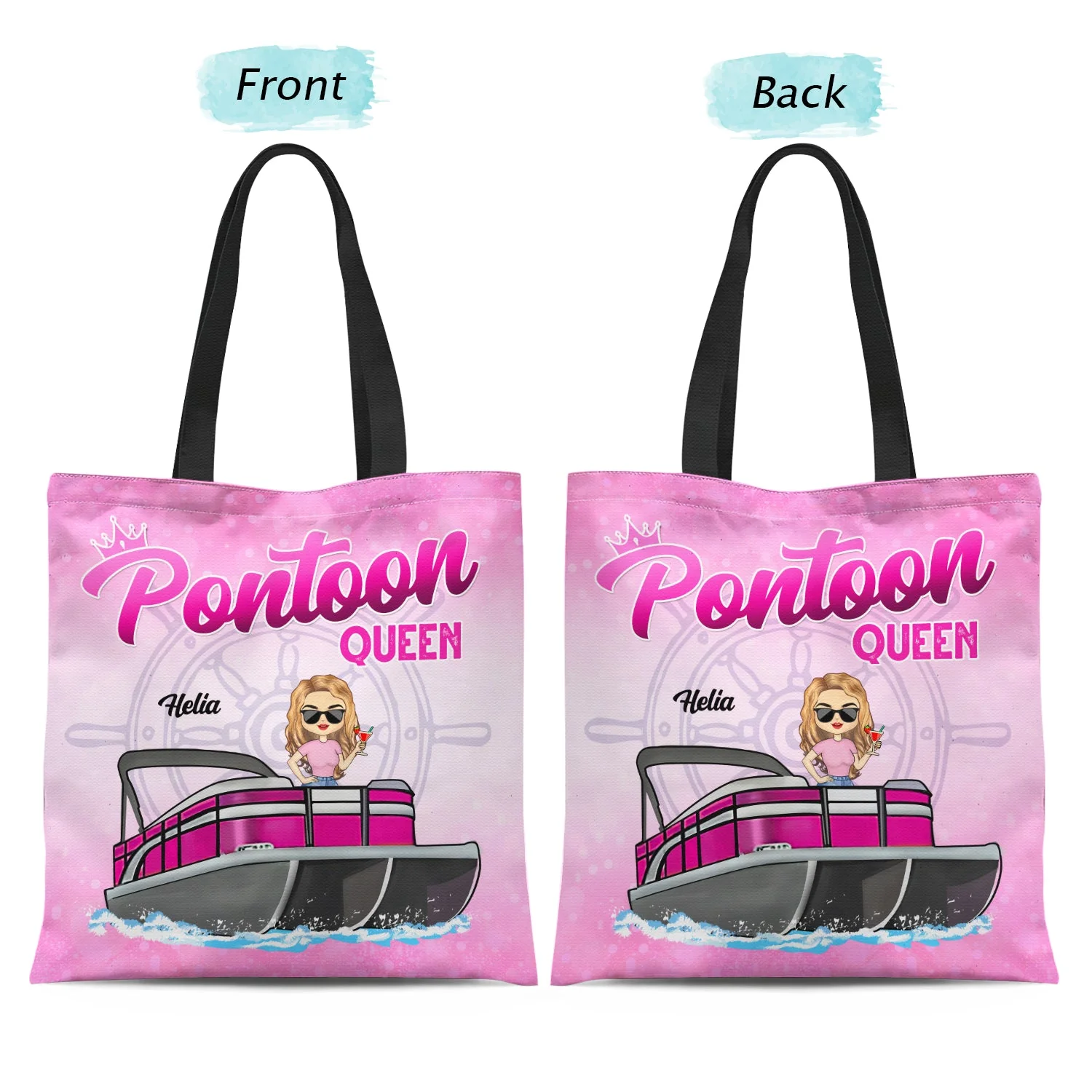 Boating Pontoon Queen - Traveling, Cruising Gift For Pontooning Lovers, Lake Lovers, Travelers, Women - Personalized Custom Zippered Canvas Bag - Image 2