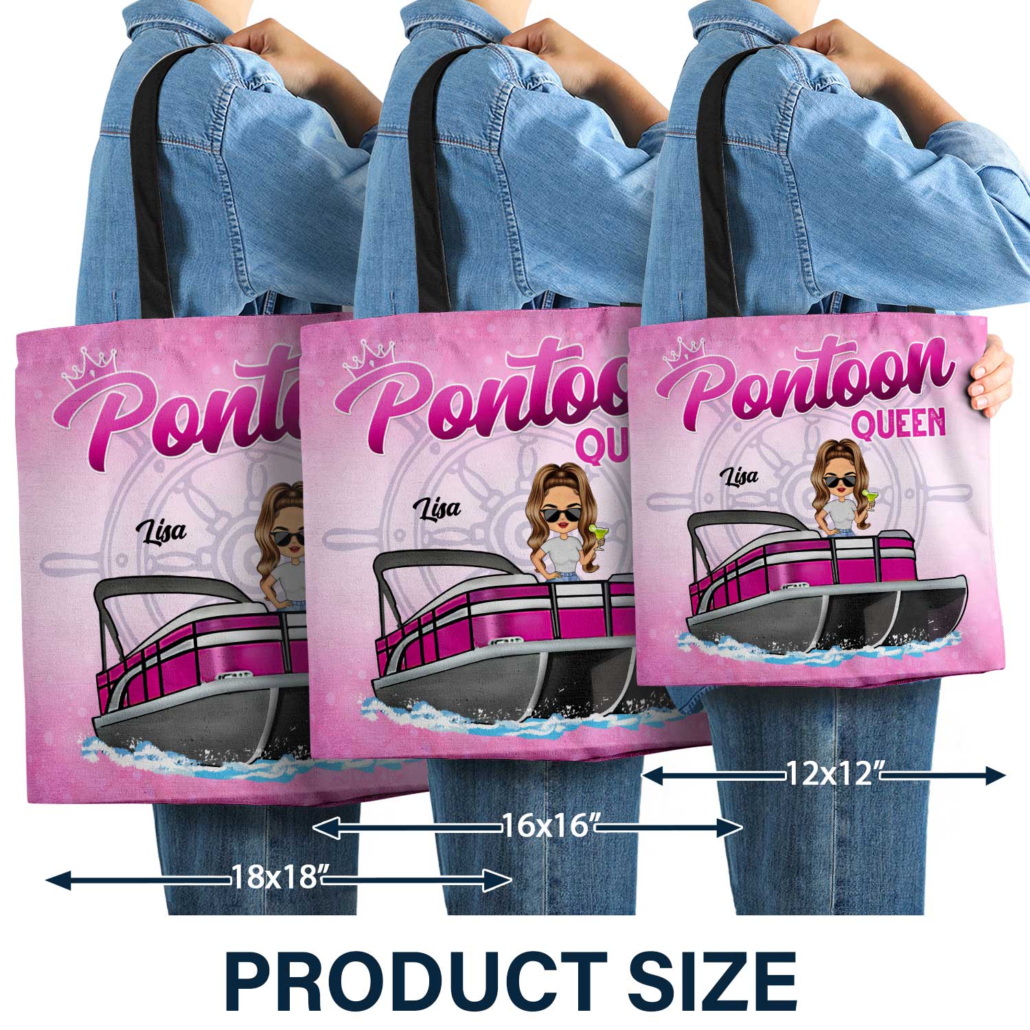 Boating Pontoon Queen - Traveling, Cruising Gift For Pontooning Lovers, Lake Lovers, Travelers, Women - Personalized Custom Zippered Canvas Bag - Image 4