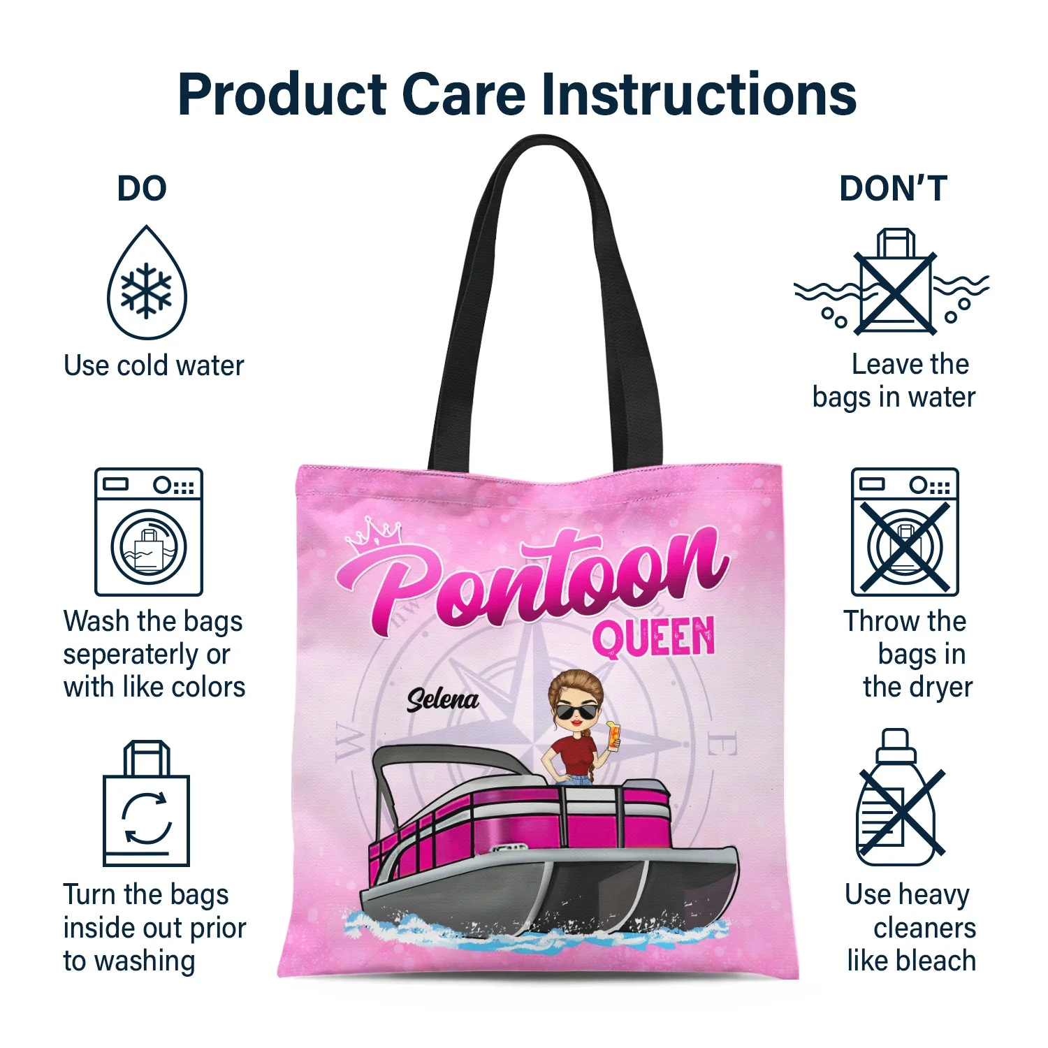 Boating Pontoon Queen - Traveling, Cruising Gift For Pontooning Lovers, Lake Lovers, Travelers, Women - Personalized Custom Zippered Canvas Bag - Image 7