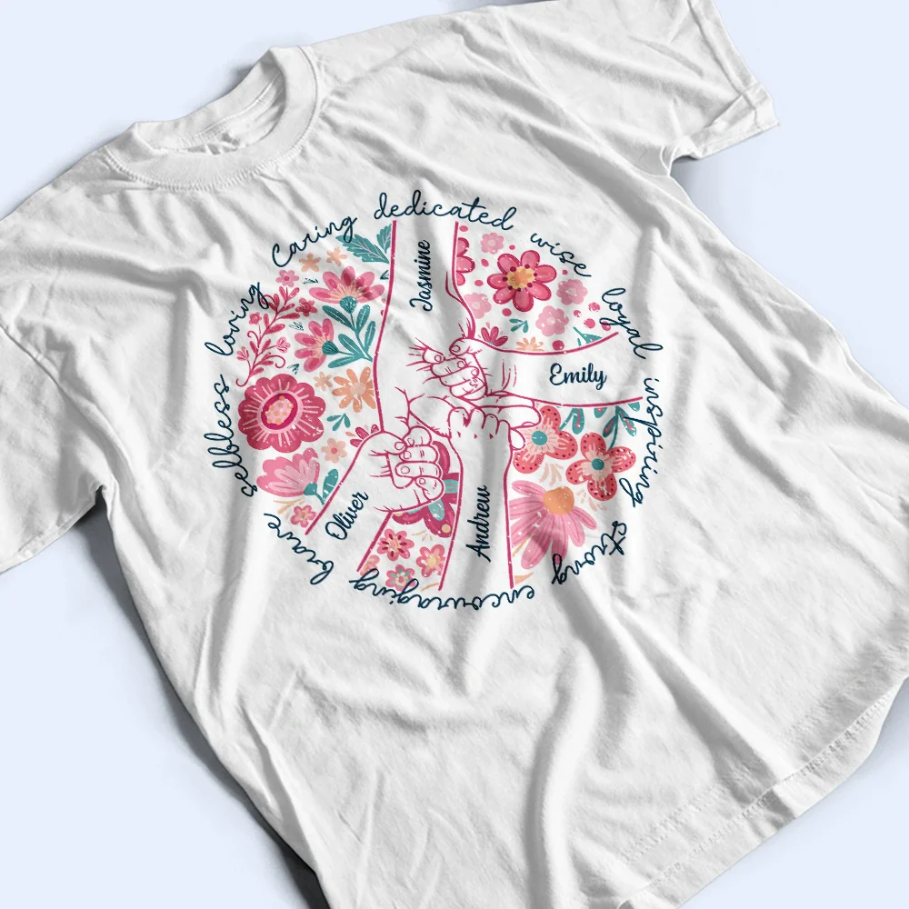 Boho Floral Hand In Hand Grandma Mom - Personalized T Shirt - Image 3