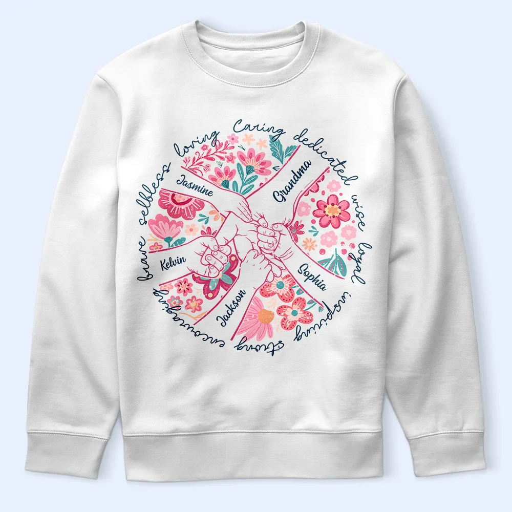 Boho Floral Hand In Hand Grandma Mom - Personalized T Shirt - Image 4