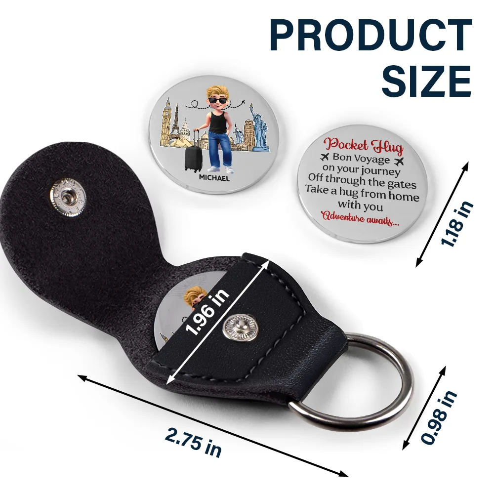 Bon Voyage On Your Journey - Personalized Leather Pocket Hug - Image 5