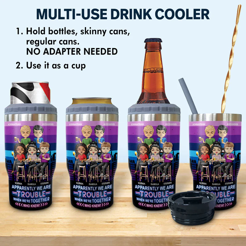 Bonding Over Alcohol Drinking Friends - BFF Bestie Gift - Personalized Custom Triple 3 In 1 Can Cooler - Image 2