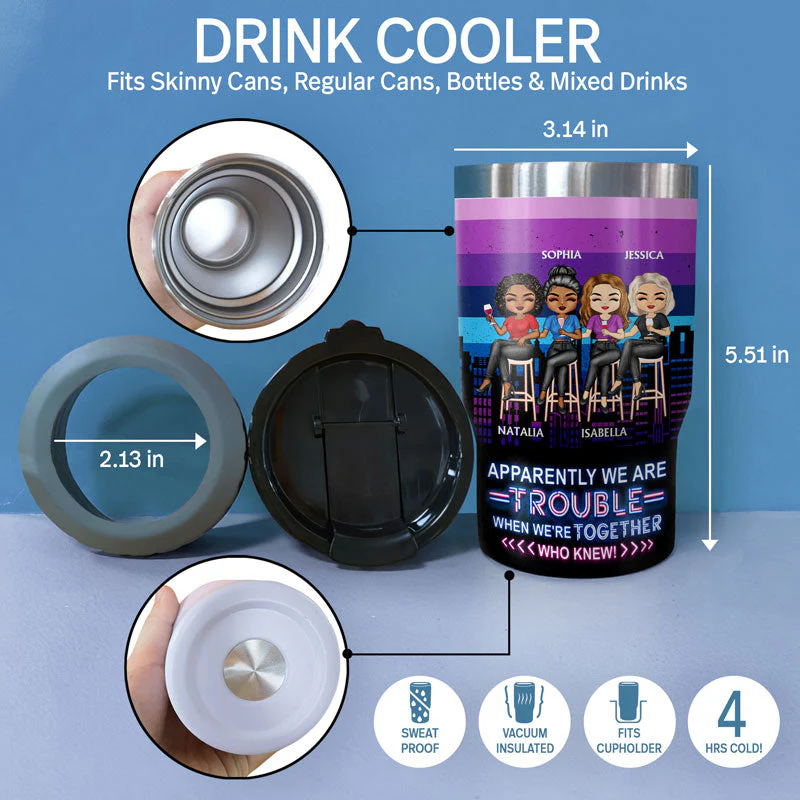 Bonding Over Alcohol Drinking Friends - BFF Bestie Gift - Personalized Custom Triple 3 In 1 Can Cooler - Image 4