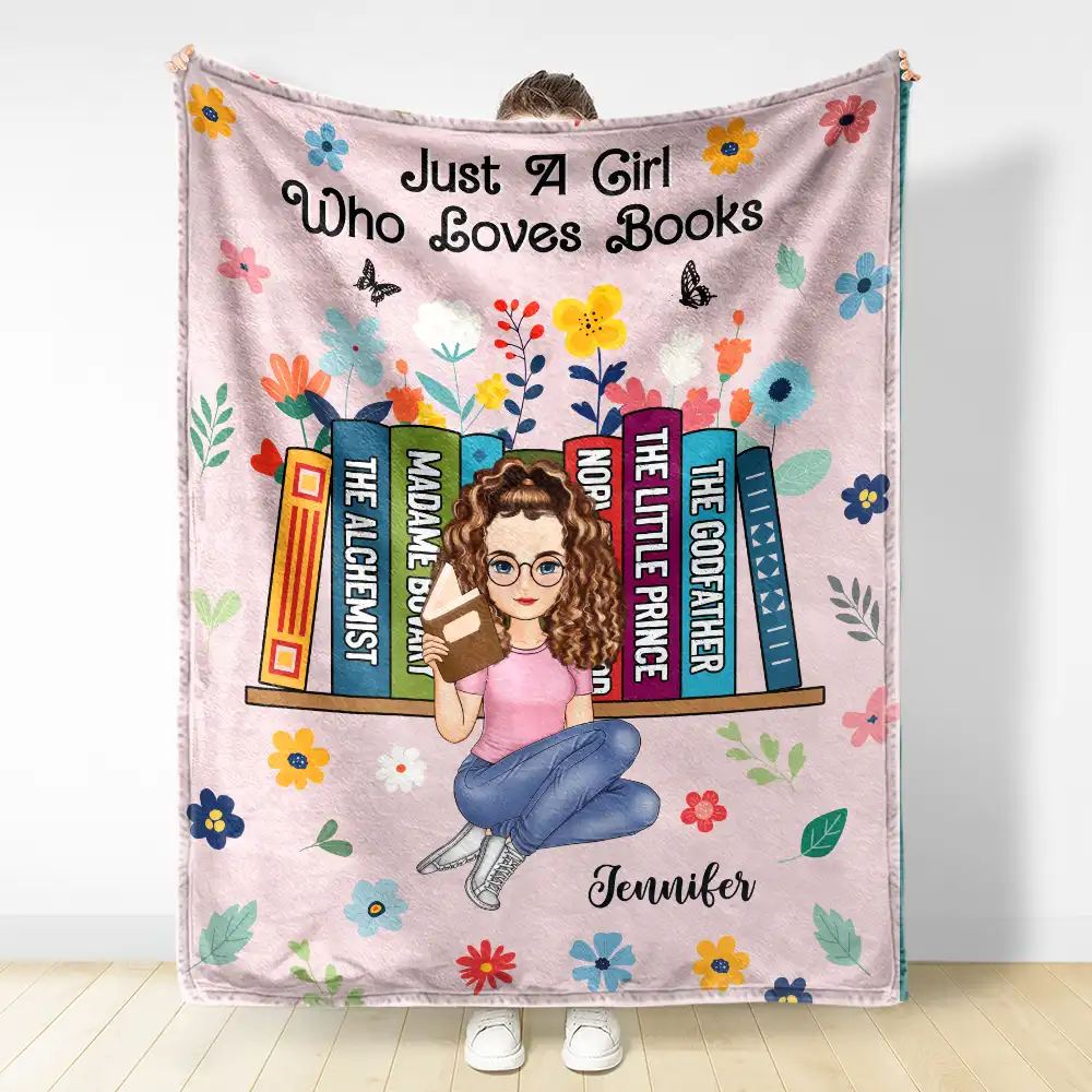 Book Flower Just A Girl Who Loves Books - Personalized Fleece Blanket, Sherpa Blanket - Image 3
