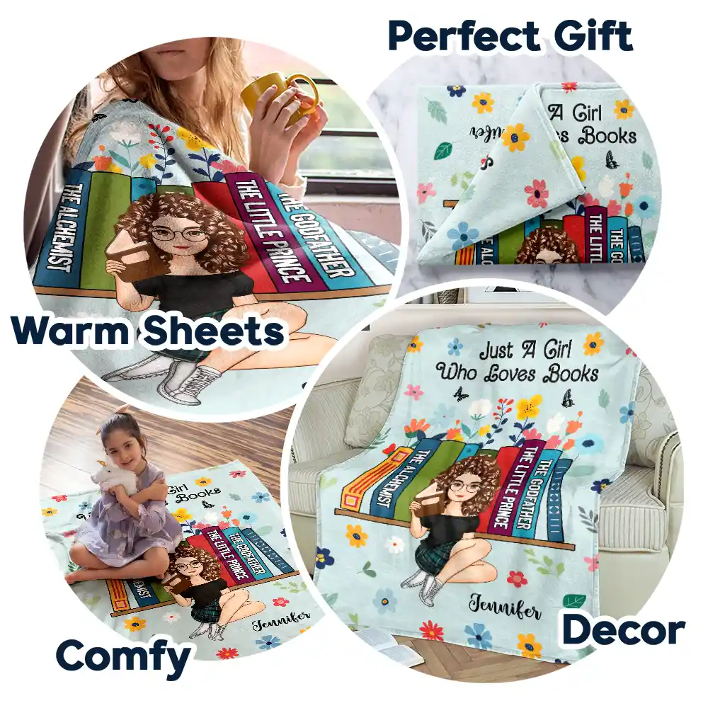 Book Flower Just A Girl Who Loves Books - Personalized Fleece Blanket, Sherpa Blanket - Image 7