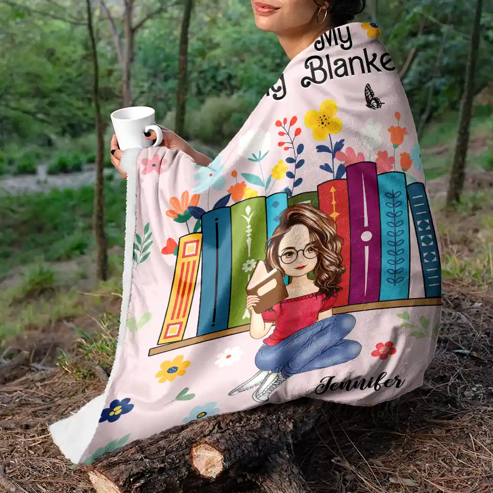 Book Flower My Reading Blanket - Personalized Fleece Blanket, Sherpa Blanket - Image 5
