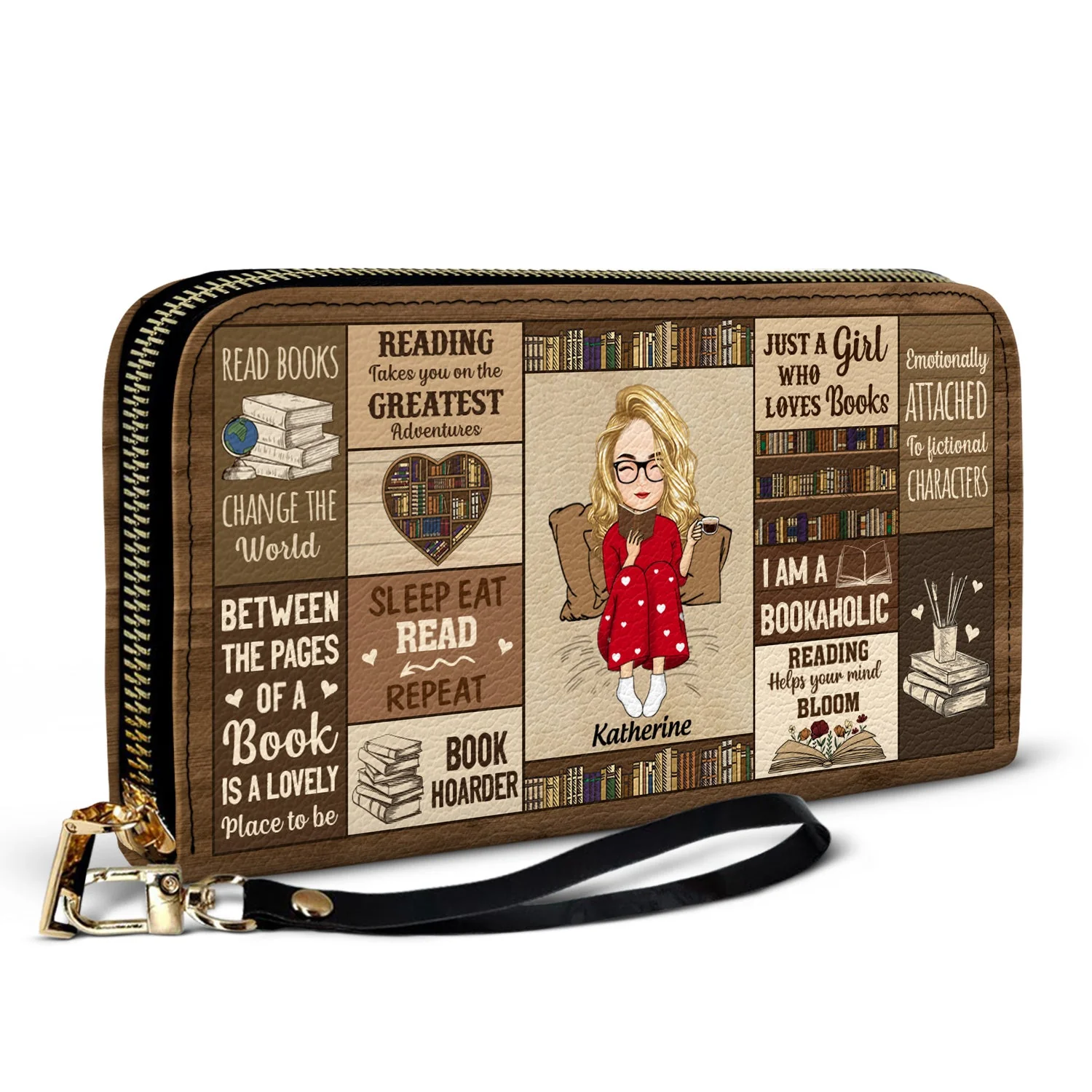 Book Hoarder - Gift For Book Reading Lovers - Personalized Leather Long Wallet - Image 2
