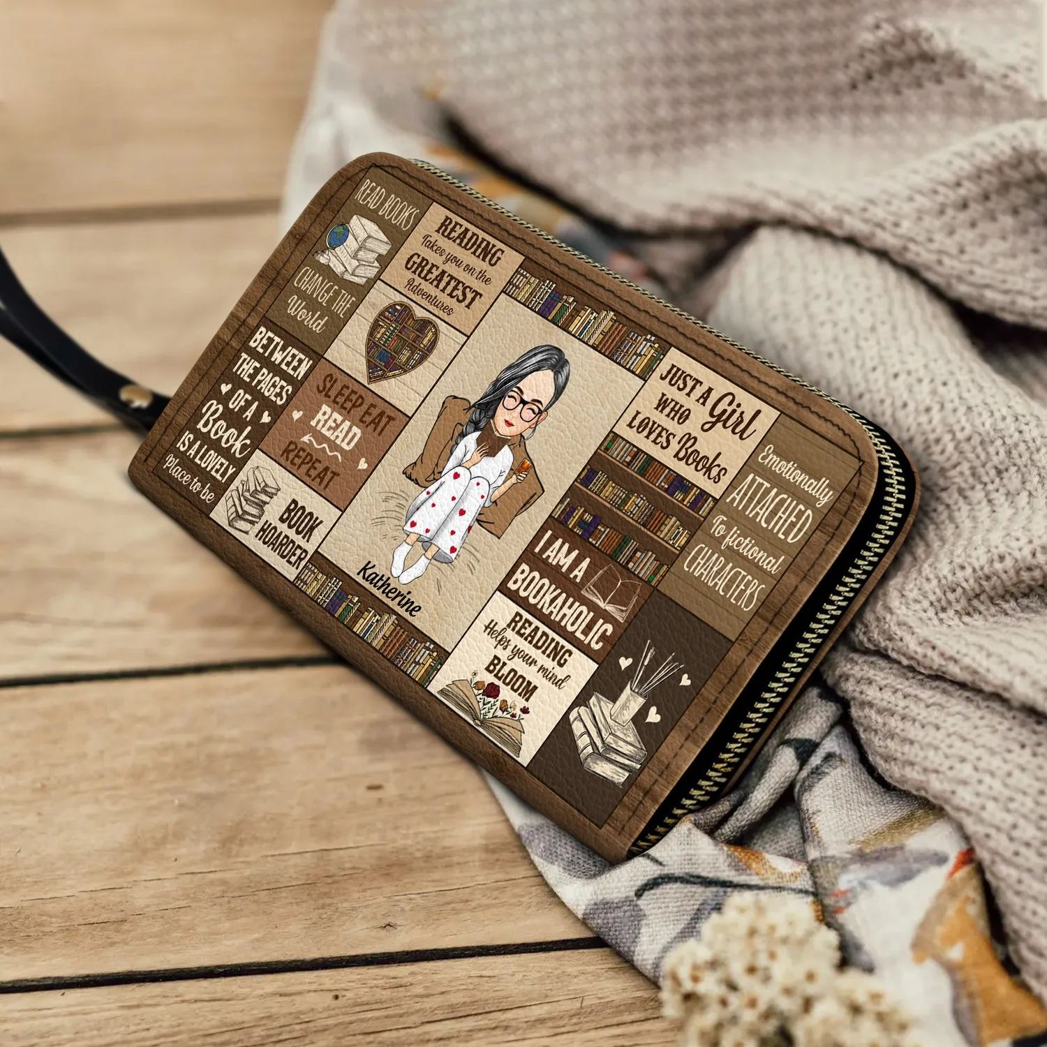 Book Hoarder - Gift For Book Reading Lovers - Personalized Leather Long Wallet - Image 4