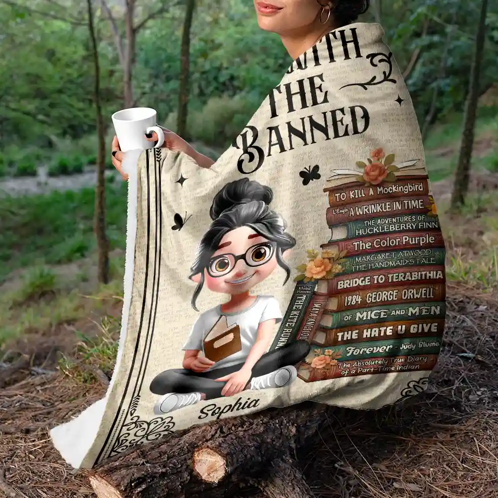 Book Lovers I'm With The Banned - Personalized Fleece Blanket, Sherpa Blanket - Image 5