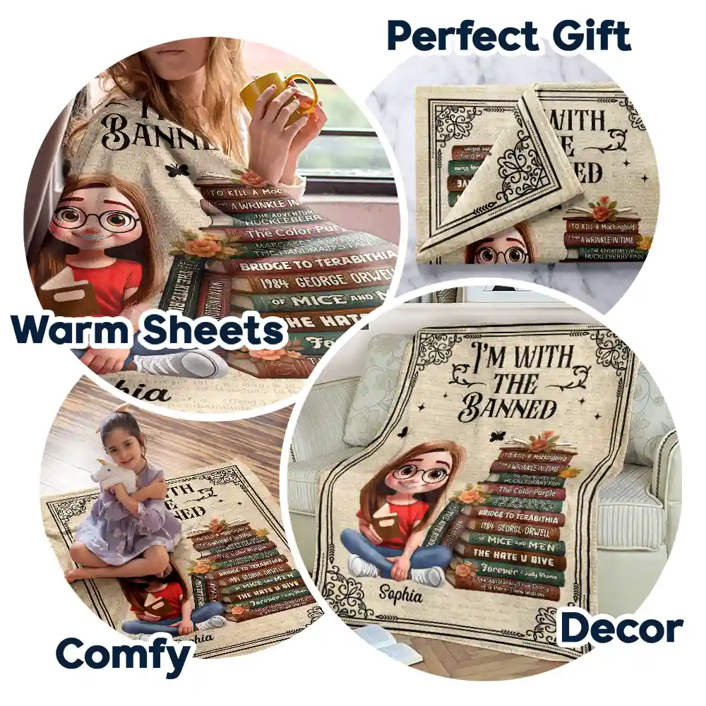 Book Lovers I'm With The Banned - Personalized Fleece Blanket, Sherpa Blanket - Image 7