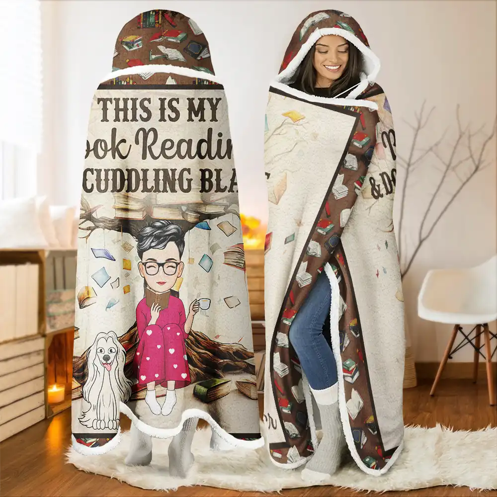 Book Reading & Cat Cuddling Blanket - Personalized Wearable Hooded Blanket - Image 2