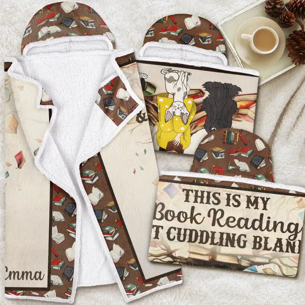 Book Reading & Cat Cuddling Blanket - Personalized Wearable Hooded Blanket - Image 4