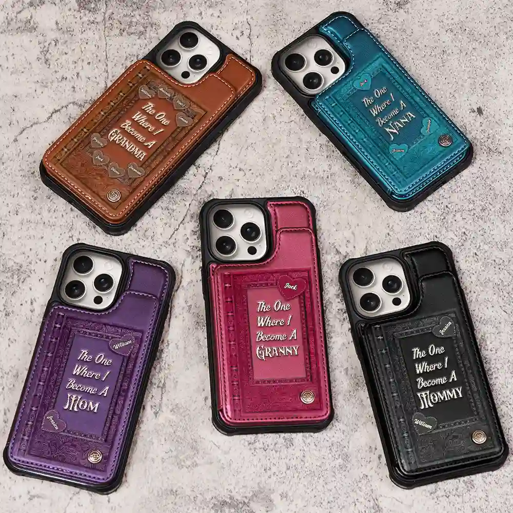 Book Themed The One Where I Become A Mom - Personalized Leather Flip Wallet Phone Case - Image 4