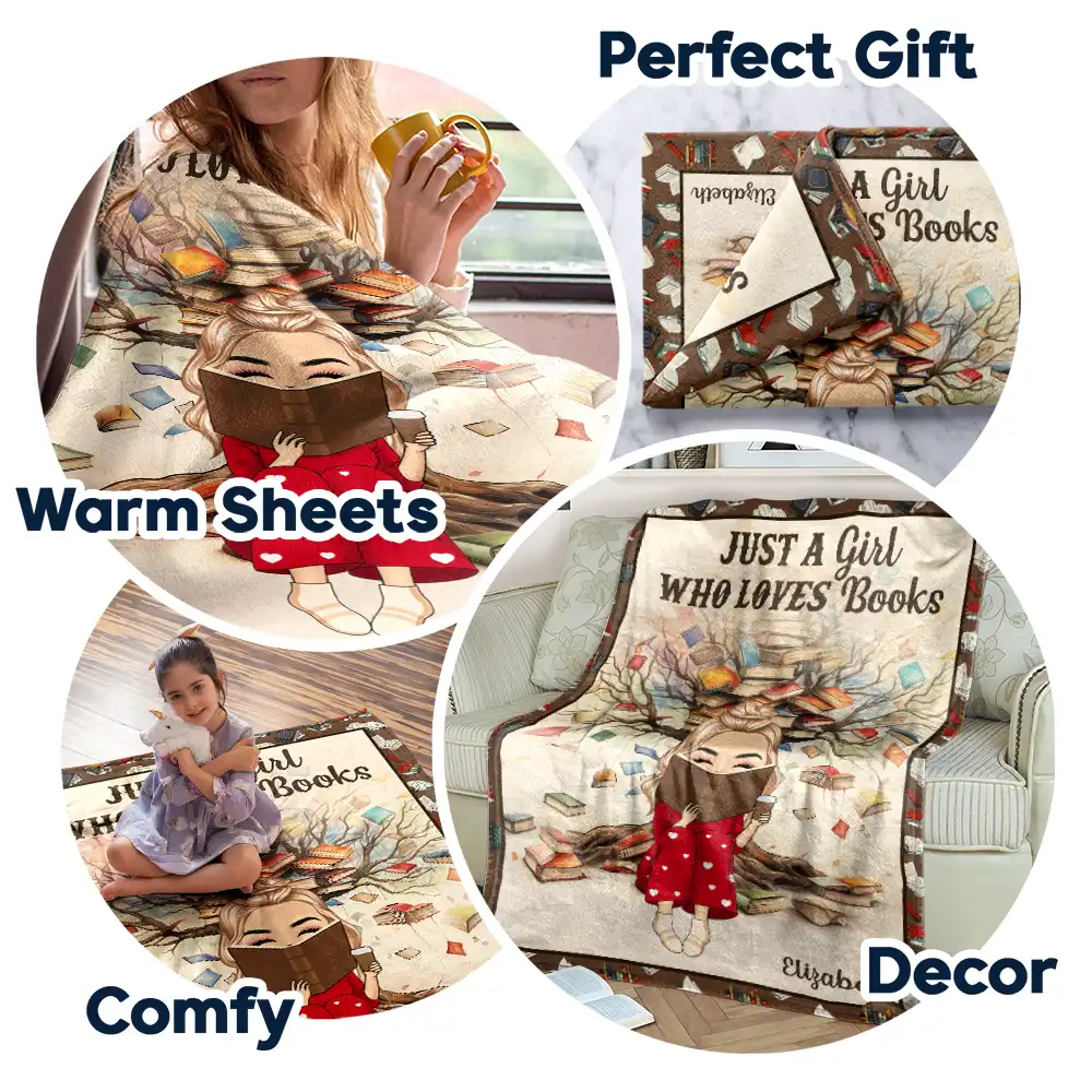 Book Tree Just A Girl Who Loves Books - Personalized Fleece Blanket, Sherpa Blanket - Image 5