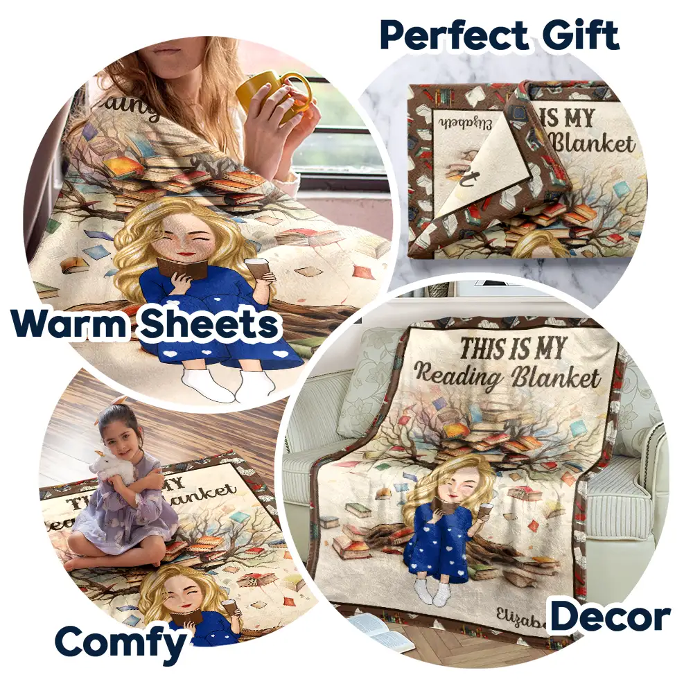 Book Tree This Is My Reading Blanket - Personalized Fleece Blanket, Sherpa Blanket - Image 7