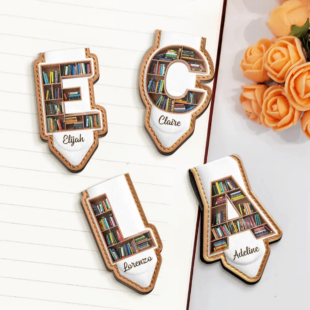 Bookish Monogram - Personalized Custom Shaped Leather Magnetic Bookmark - Image 2