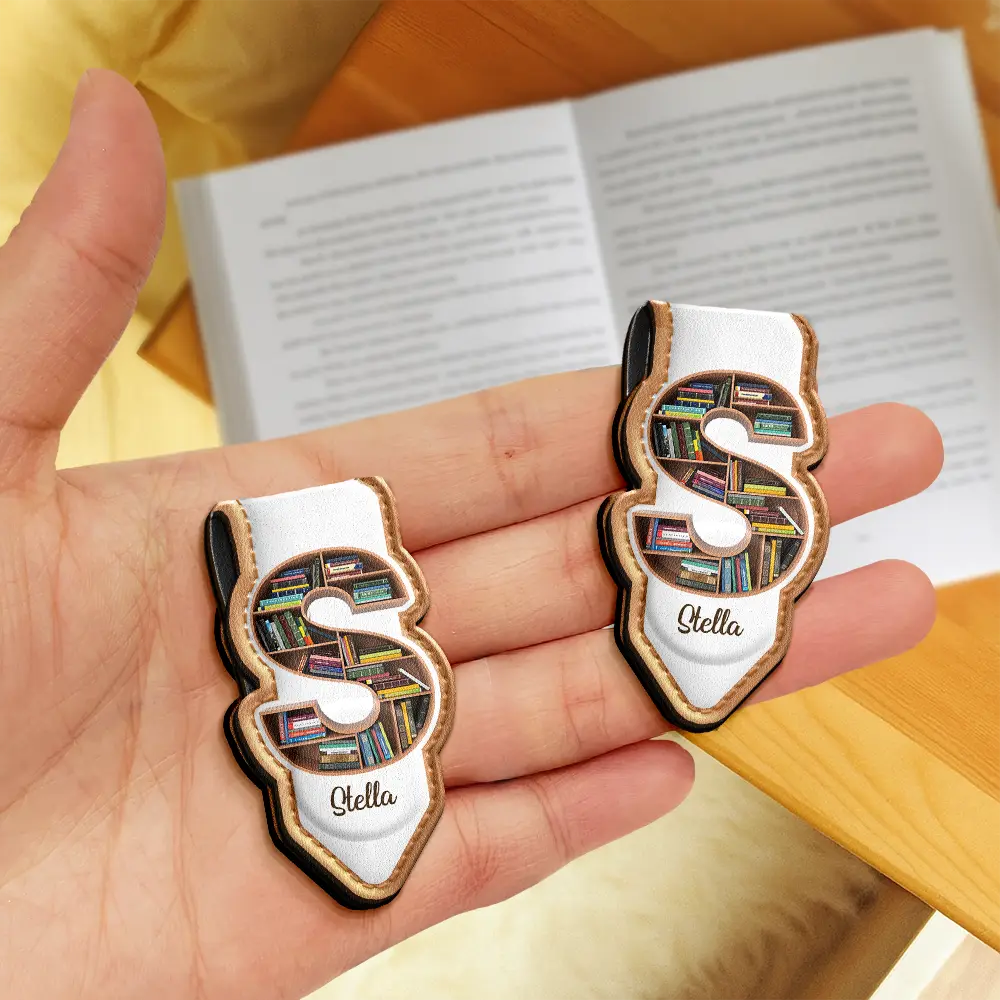 Bookish Monogram - Personalized Custom Shaped Leather Magnetic Bookmark - Image 3