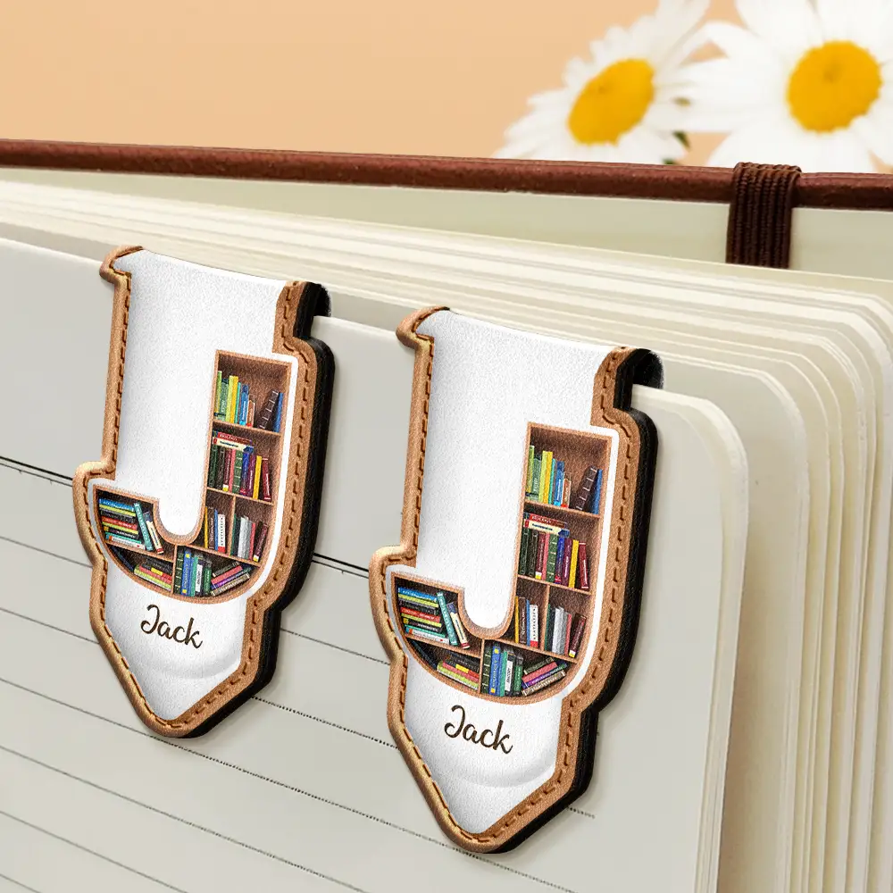 Bookish Monogram - Personalized Custom Shaped Leather Magnetic Bookmark - Image 4