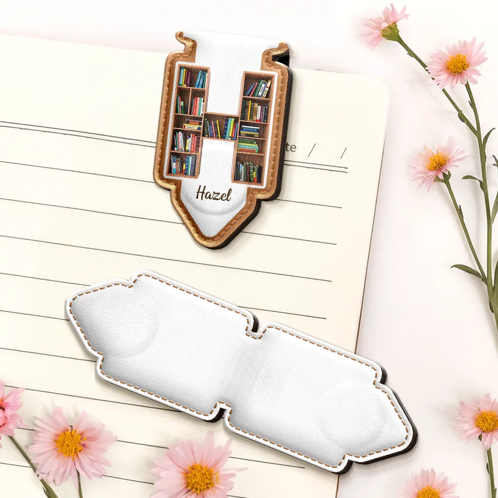 Bookish Monogram - Personalized Custom Shaped Leather Magnetic Bookmark - Image 5