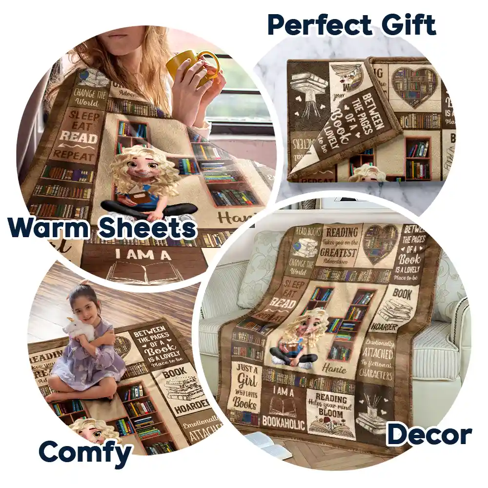 Bookish Monogram Reading Blanket - Personalized Fleece Blanket, Sherpa Blanket - Image 7