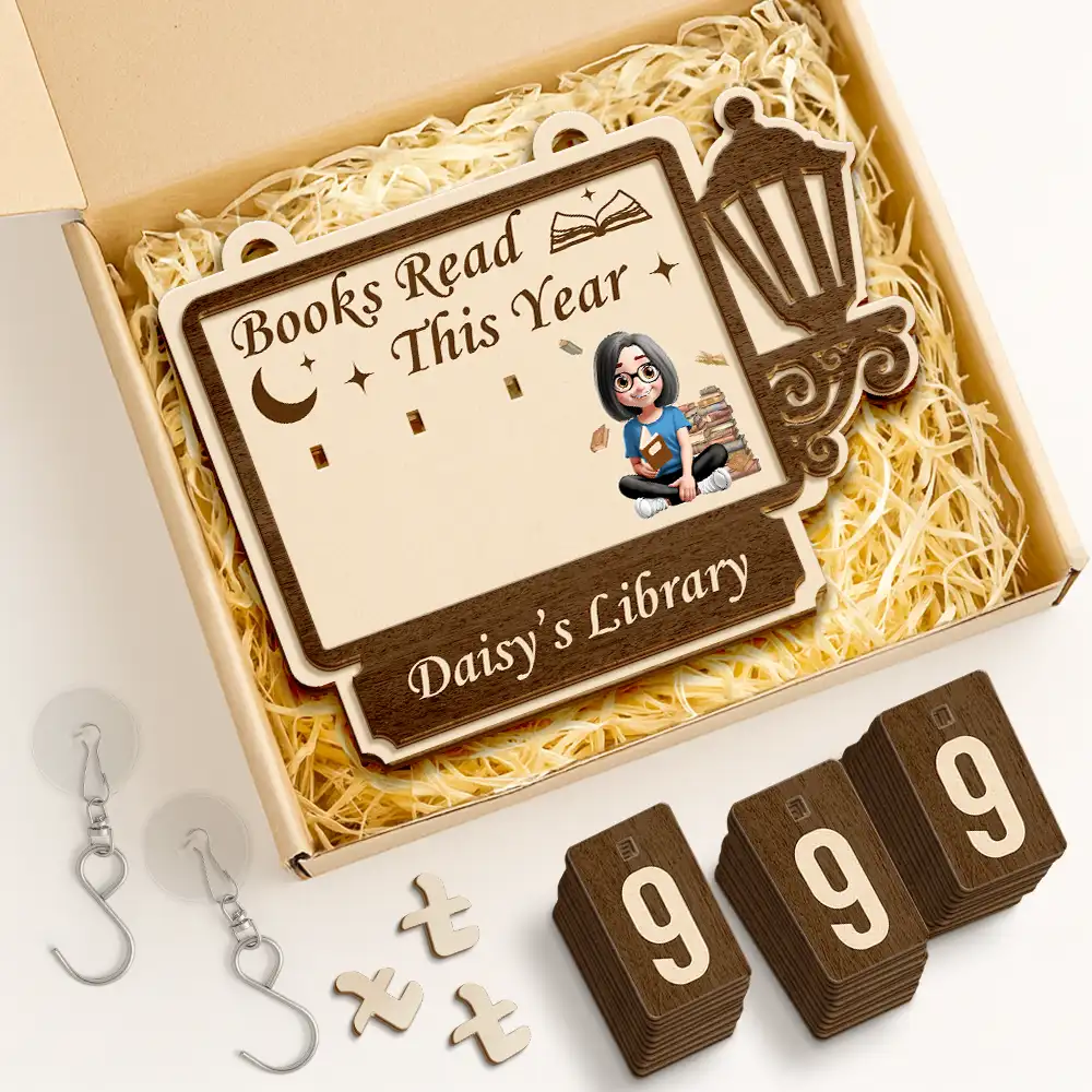 Books Read This Year 3D Effect Reading Girl - Personalized Hanging Tracker Sign - Image 2