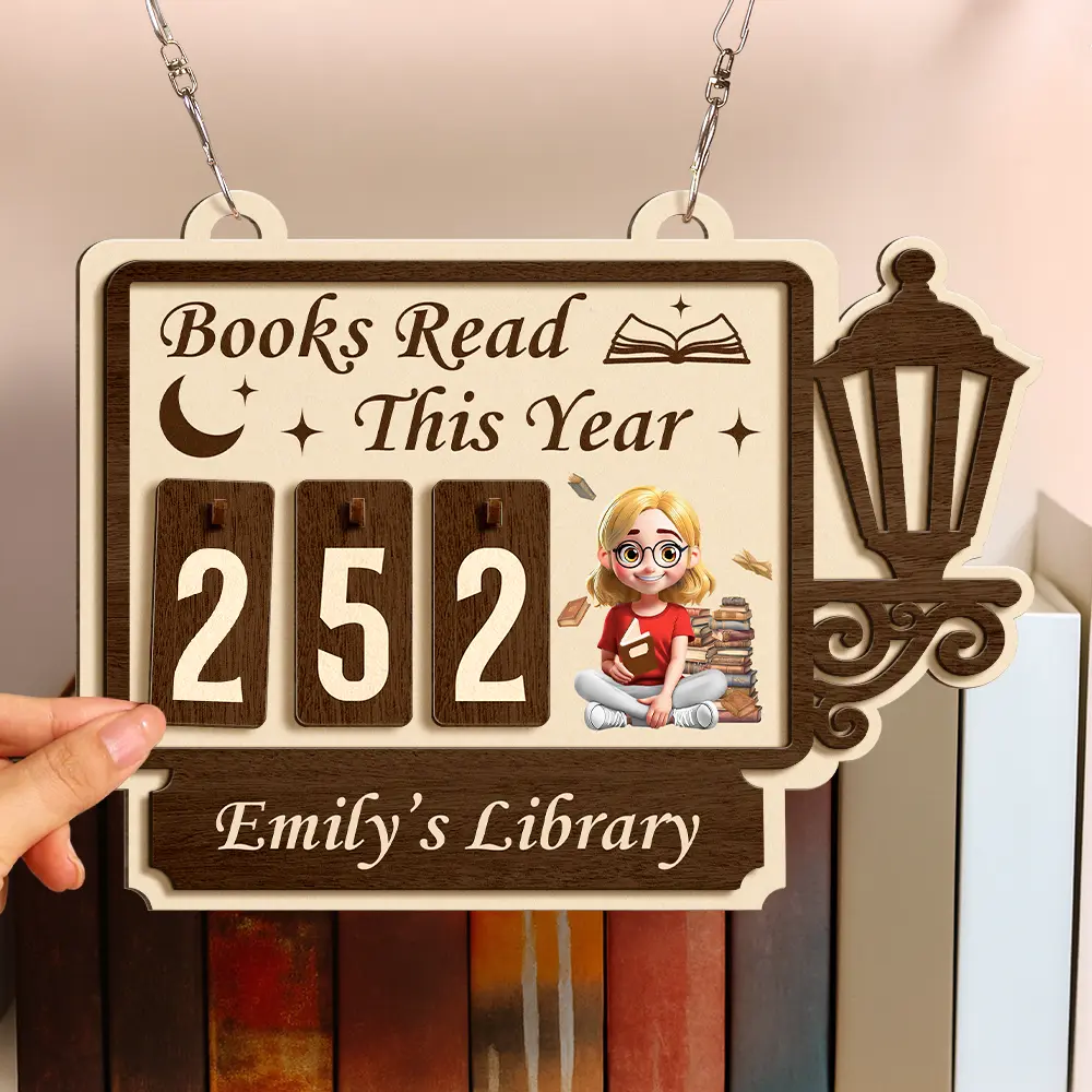 Books Read This Year 3D Effect Reading Girl - Personalized Hanging Tracker Sign - Image 3