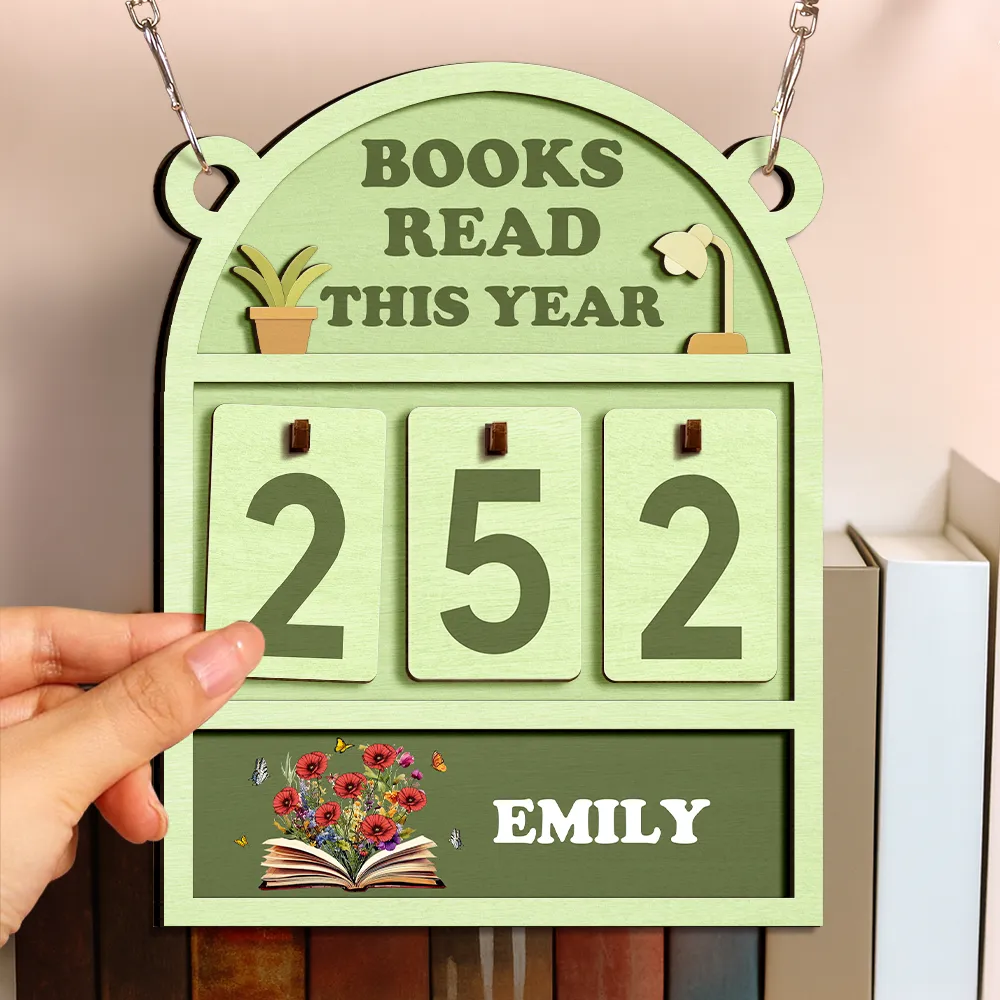 Books Read This Year Flowers Growing From Book - Personalized Hanging Tracker Sign - Image 3