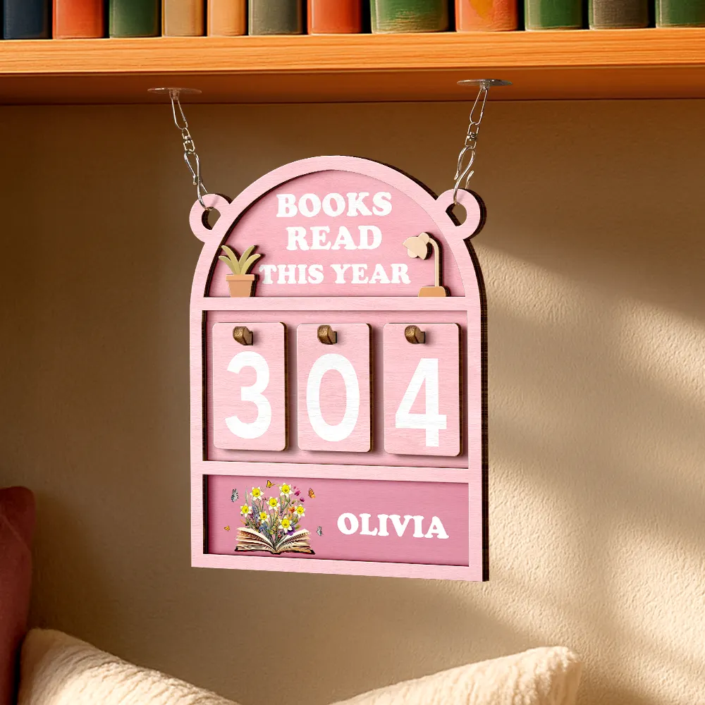 Books Read This Year Flowers Growing From Book - Personalized Hanging Tracker Sign - Image 4