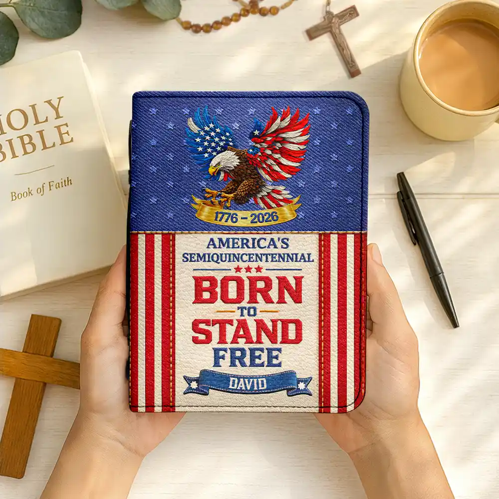 Born to Stand Free American Patriot Embroidery Effect Prints - Personalized Bible Cover - Image 2