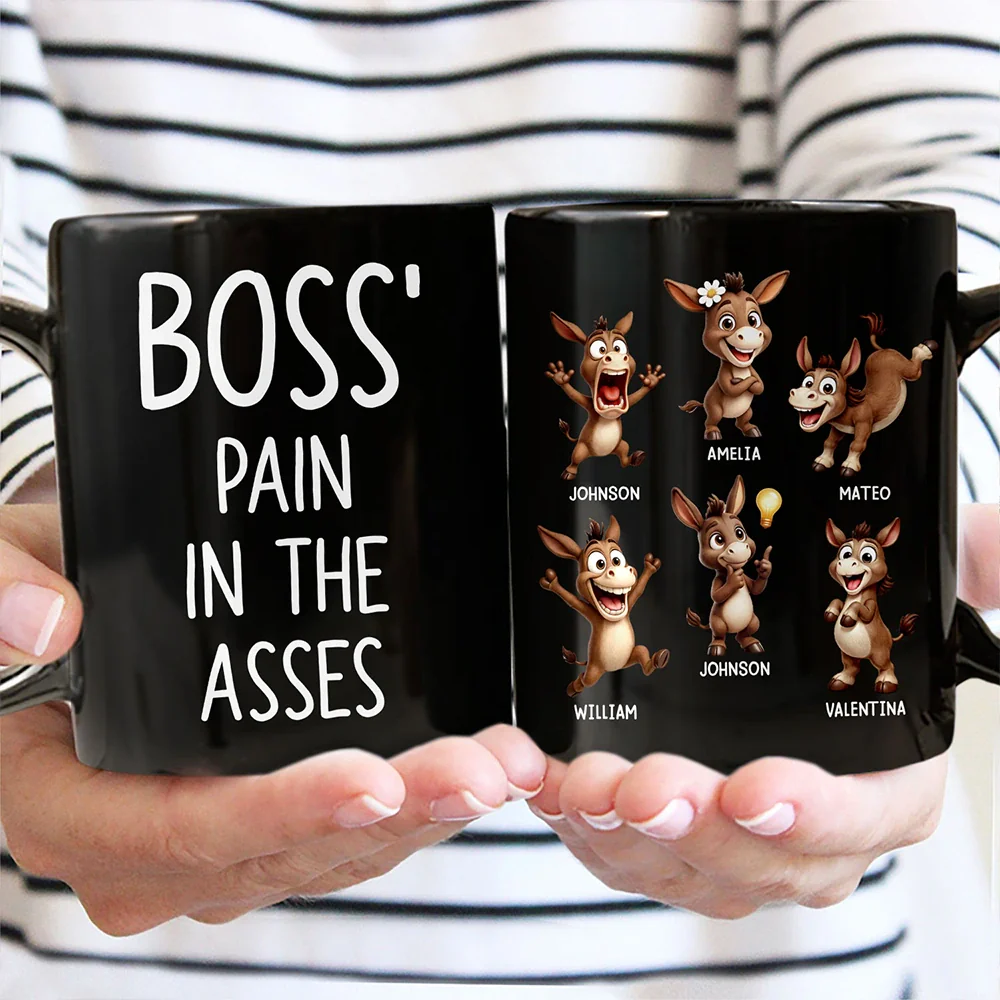 Boss' Little Trouble 3D Effect Funny Donkey - Personalized Mug - Image 3