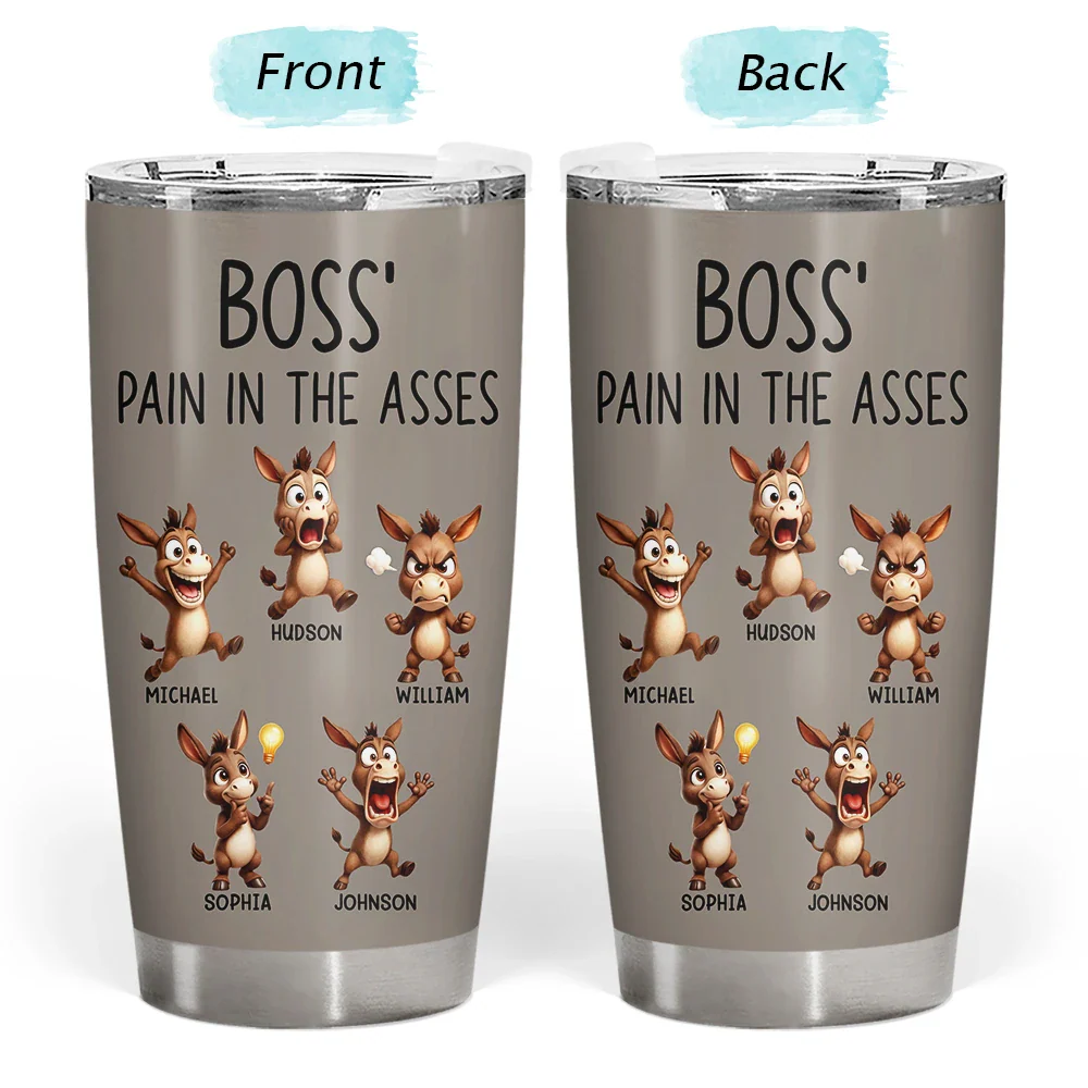 Boss' Little Trouble 3D Effect Funny Donkey - Personalized Tumbler - Image 3