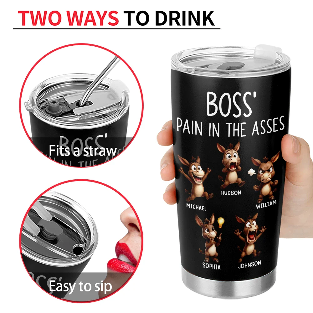Boss' Little Trouble 3D Effect Funny Donkey - Personalized Tumbler - Image 4