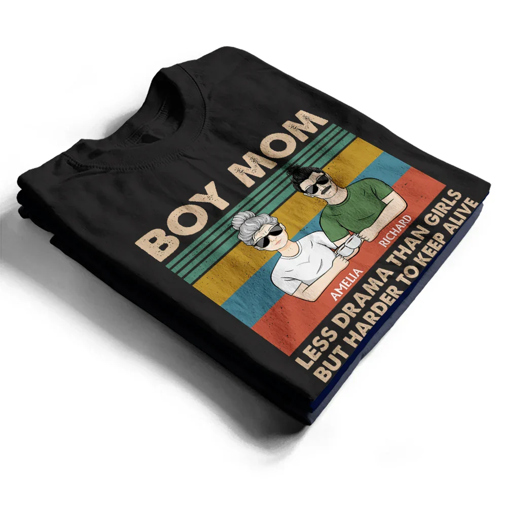 Boy Mom Less Drama Than Girl - Personalized T Shirt - Image 2