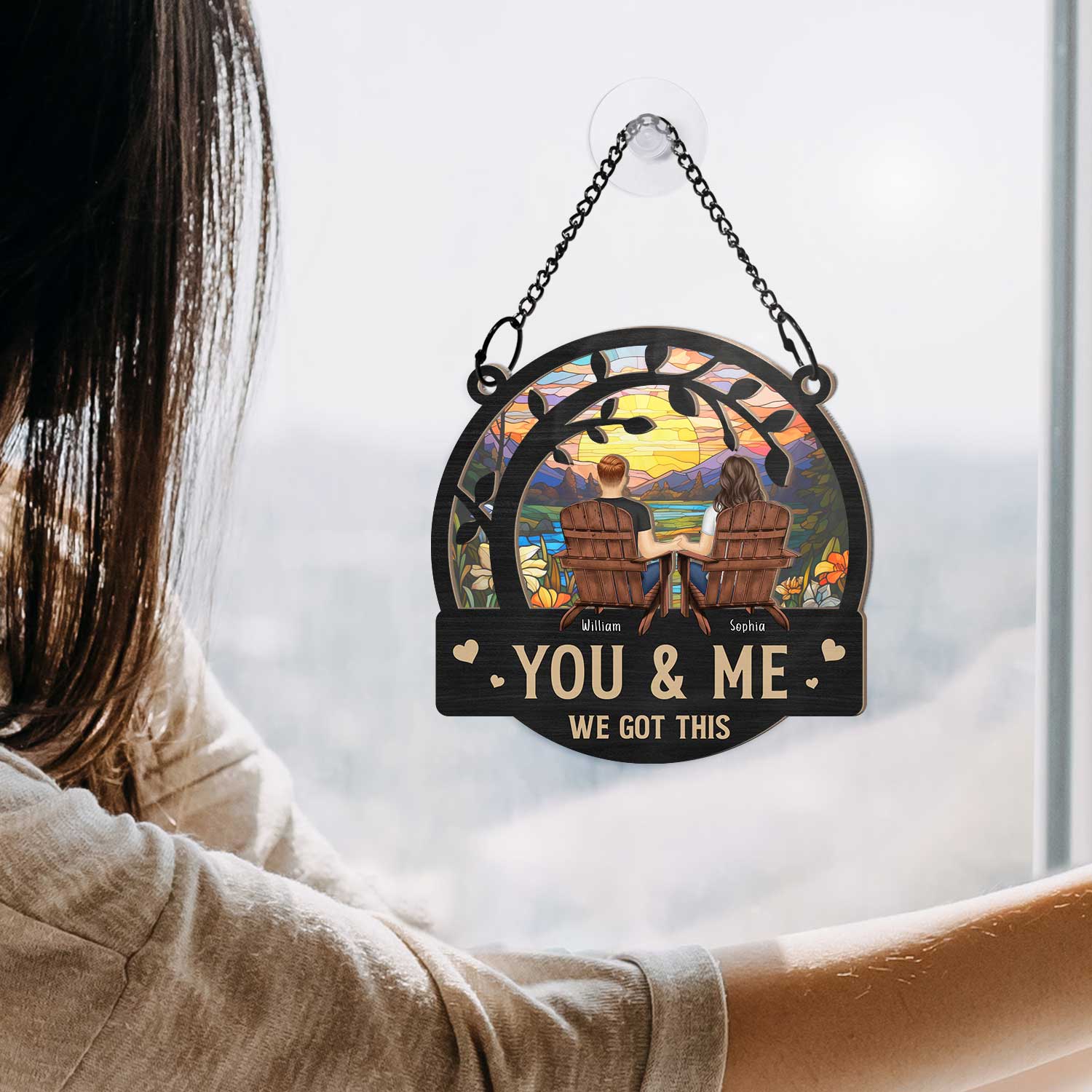 Branch Back Couple You & Me We Got This - Personalized Window Hanging Suncatcher Ornament - Image 4
