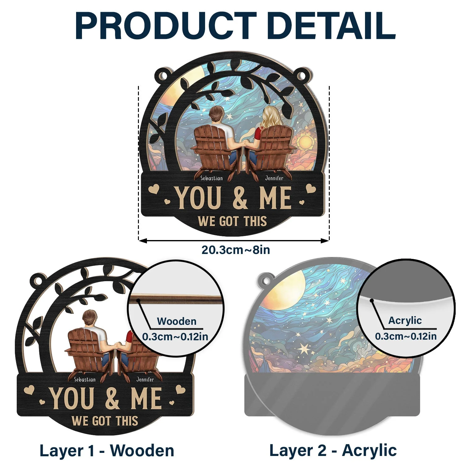 Branch Back Couple You & Me We Got This - Personalized Window Hanging Suncatcher Ornament - Image 5