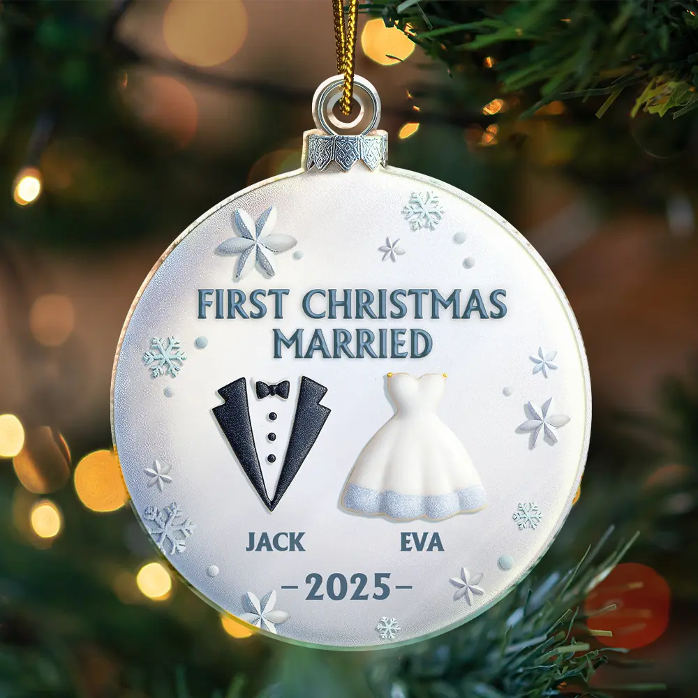 Bride & Groom Happily Ever After - Personalized Custom Shaped Acrylic Ornament - Image 3