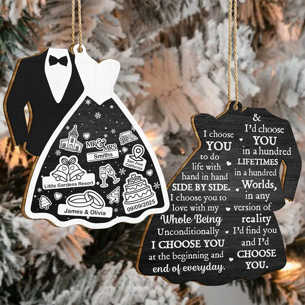 Bride & Groom I Choose You - Personalized Wooden Ornament Print 2 Sides - Image 4
