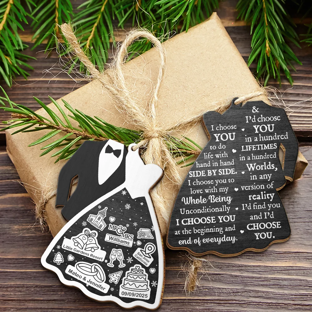 Bride & Groom I Choose You - Personalized Wooden Ornament Print 2 Sides - Image 6