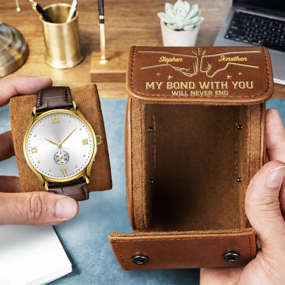 Brother My Bond With You Will Never End - Personalized Leather Watch Case - Image 3