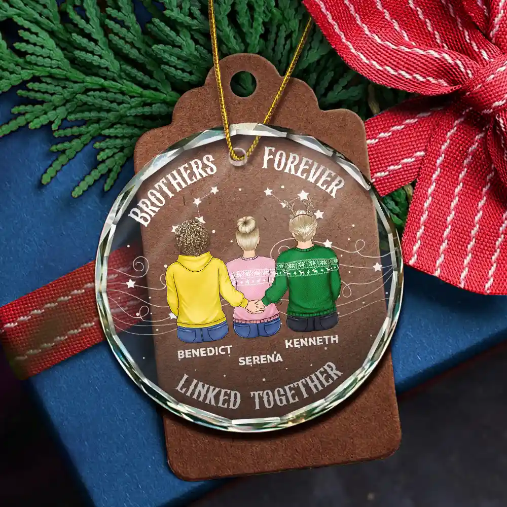 Brother Sister Forever Linked Together - Personalized Circle Glass Ornament - Image 5